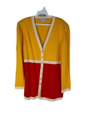St. John Marie Gray Santana Knit Color Block Cardigan Sweater Coat USA